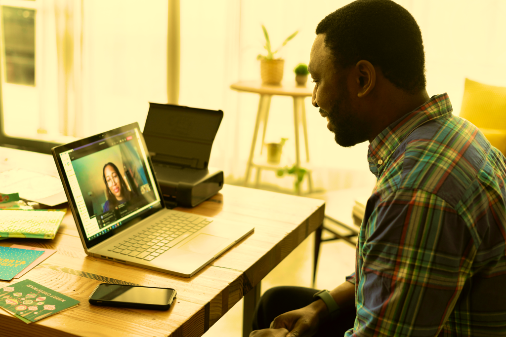 scene of person video conferencing